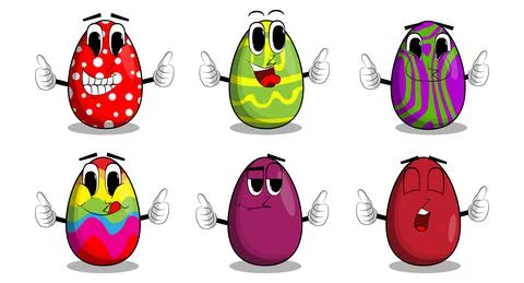 Easter Egg making thumbs up sign with two hands. Cartoon character with funny Stock Illustration