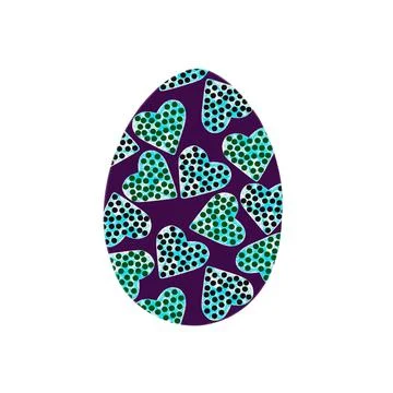Easter egg - with marble dotted hearts on violet, isolated on white Stock Illustration