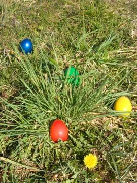 Easter egg in meadow Stock Photos