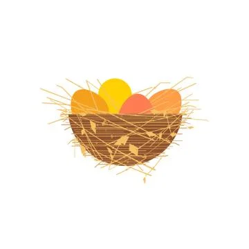 Easter egg in nest flat color vector icon isolated Stock Illustration