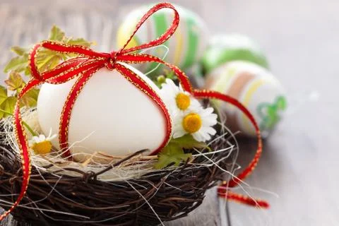 Easter egg in nest. Stock Photos