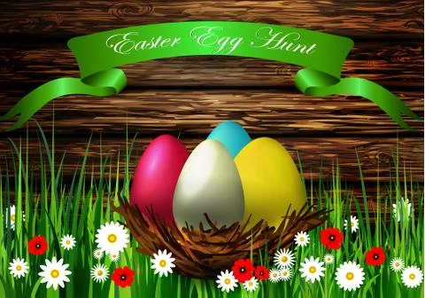 Easter egg nest  with Wood texture Illustrazione stock