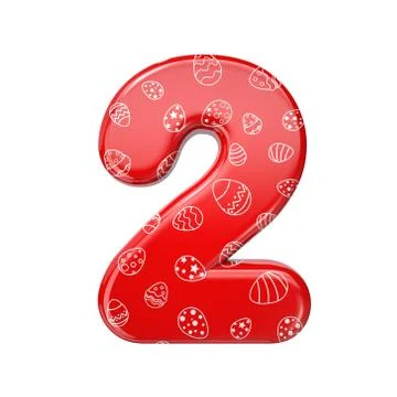 Easter egg number 2 -  3d red and white celebration digit - Suitable for East Stock Illustration