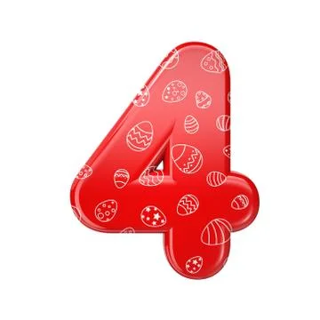 Easter egg number 4 -  3d red and white celebration digit - Suitable for East Stock Illustration