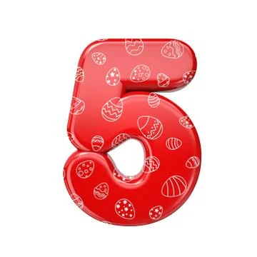 Easter egg number 5 -  3d red and white celebration digit - Suitable for East Stock Illustration
