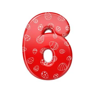 Easter egg number 6 -  3d red and white celebration digit - Suitable for East Stock Illustration