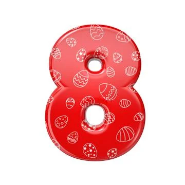 Easter egg number 8 -  3d red and white celebration digit - Suitable for East Illustrazione stock