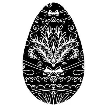 Easter egg with ornament. Black vector element, linocut Stock Illustration