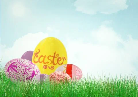 Easter egg with others sky background. 스톡 일러스트