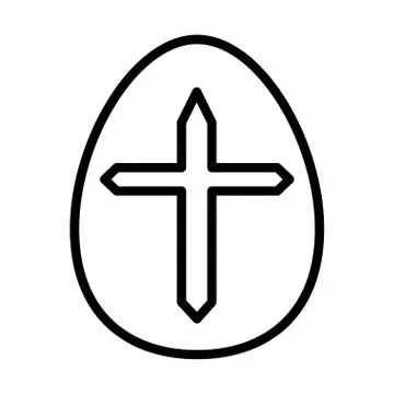 Easter egg painted with cross religious line style Stock Illustration