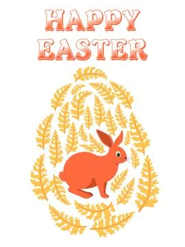 An Easter egg with a painted Easter bunny and floral designs. Kids egg games. Stock Illustration