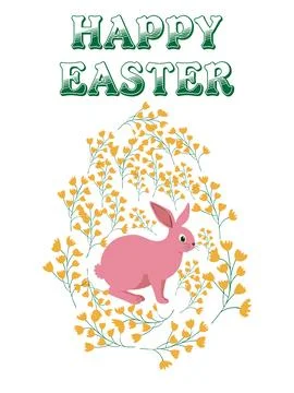 An Easter egg with a painted Easter bunny and floral designs. Kids egg games. Stock Illustration