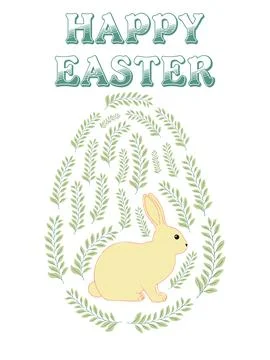 An Easter egg with a painted Easter bunny and floral designs. Kids egg games. Stock Illustration