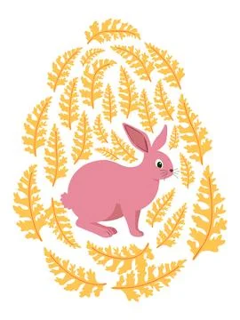 An Easter egg with a painted Easter bunny and floral designs. Kids egg game.. Stock Illustration