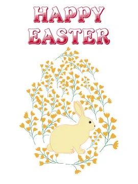 An Easter egg with a painted Easter bunny and floral designs. Kids egg games. Stock Illustration