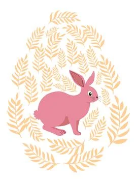 An Easter egg with a painted Easter bunny and floral designs. Kids egg game.. Stock Illustration