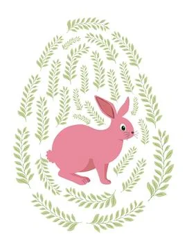 An Easter egg with a painted Easter bunny and floral designs. Kids egg game.. Stock Illustration