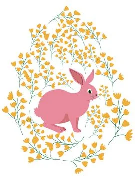 An Easter egg with a painted Easter bunny and floral designs. Kids egg game.. Stock Illustration