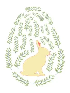 An Easter egg with a painted Easter bunny and floral designs. Kids egg game.. Stock Illustration