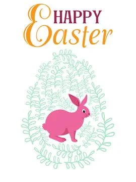 An Easter egg with a painted Easter bunny and floral designs. Kids egg games. 스톡 일러스트
