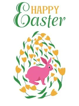 An Easter egg with a painted Easter bunny and floral designs. Kids egg game.. Stock Illustration