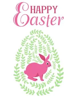An Easter egg with a painted Easter bunny and floral designs. Kids egg games. Stock Illustration