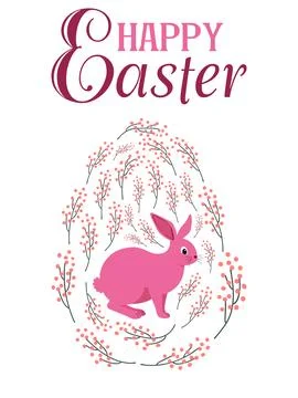 An Easter egg with a painted Easter bunny and floral designs. Kids egg games. Stock Illustration