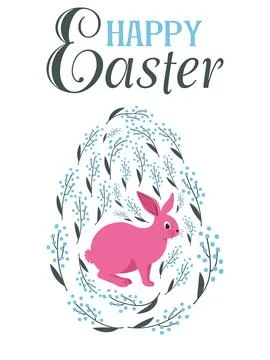 An Easter egg with a painted Easter bunny and floral designs. Kids egg games. Stock Illustration