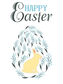 An Easter egg with a painted Easter bunny and floral designs. Kids egg games. Stock Illustration