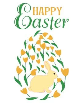 An Easter egg with a painted Easter bunny and floral designs. Kids egg games. Stock Illustration
