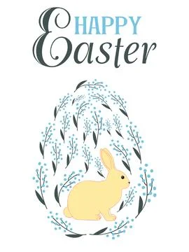 An Easter egg with a painted Easter bunny and floral designs. Kids egg game.. Stock Illustration