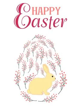 An Easter egg with a painted Easter bunny and floral designs. Kids egg game.. Stock Illustration