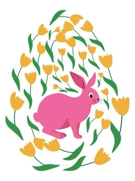 An Easter egg with a painted Easter bunny and floral designs. Kids egg game.. Stock Illustration