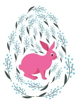 An Easter egg with a painted Easter bunny and floral designs. Kids egg game.. Stock Illustration