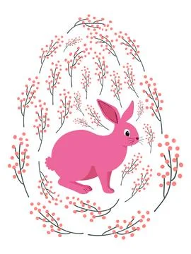 An Easter egg with a painted Easter bunny and floral designs. Kids egg games. Stock Illustration