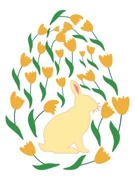 An Easter egg with a painted Easter bunny and floral designs. Kids egg games. Stock Illustration
