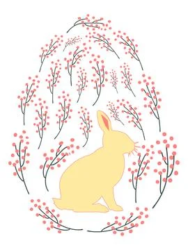 An Easter egg with a painted Easter bunny and floral designs. Kids egg game.. Stock Illustration