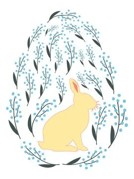 An Easter egg with a painted Easter bunny and floral designs. Kids egg game.. Stock Illustration