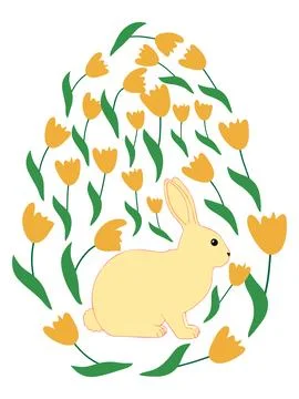 An Easter egg with a painted Easter bunny and floral designs. Kids egg games. Stock Illustration