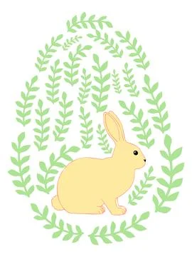 An Easter egg with a painted Easter bunny and floral designs. Kids egg games. Stock Illustration