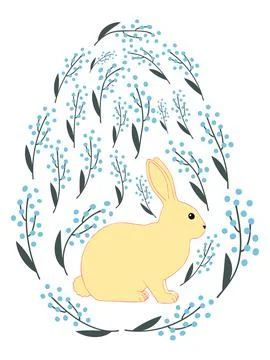 An Easter egg with a painted Easter bunny and floral designs. Kids egg game.. 스톡 일러스트