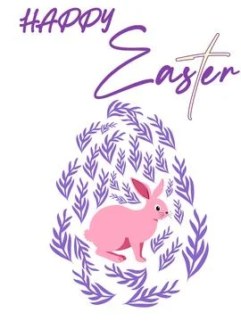 An Easter egg with a painted Easter bunny and floral designs. Kids egg games. Stock Illustration