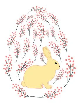 An Easter egg with a painted Easter bunny and floral designs. Kids egg games. Stock Illustration
