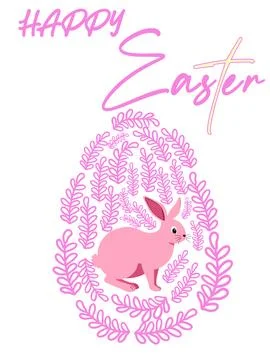 An Easter egg with a painted Easter bunny and floral designs. Kids egg game.. 스톡 일러스트