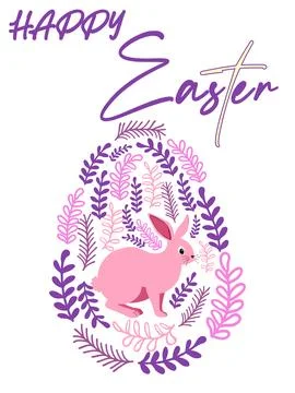 An Easter egg with a painted Easter bunny and floral designs. Kids egg game.. Stock Illustration