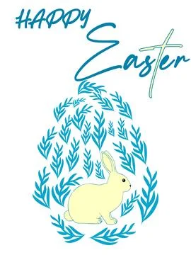 An Easter egg with a painted Easter bunny and floral designs. Kids egg game.. Stock Illustration