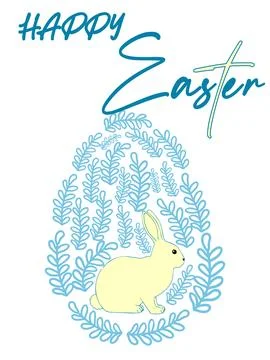 An Easter egg with a painted Easter bunny and floral designs. Kids egg games. Stock Illustration