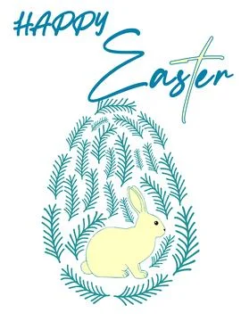 An Easter egg with a painted Easter bunny and floral designs. Kids egg games. Stock Illustration