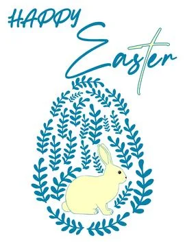 An Easter egg with a painted Easter bunny and floral designs. Kids egg games. Stock Illustration