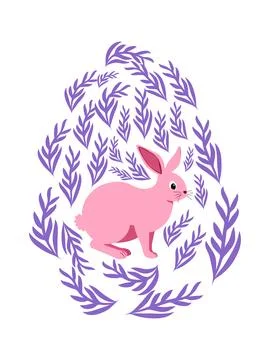 An Easter egg with a painted Easter bunny and floral designs. Kids egg games. Stock Illustration
